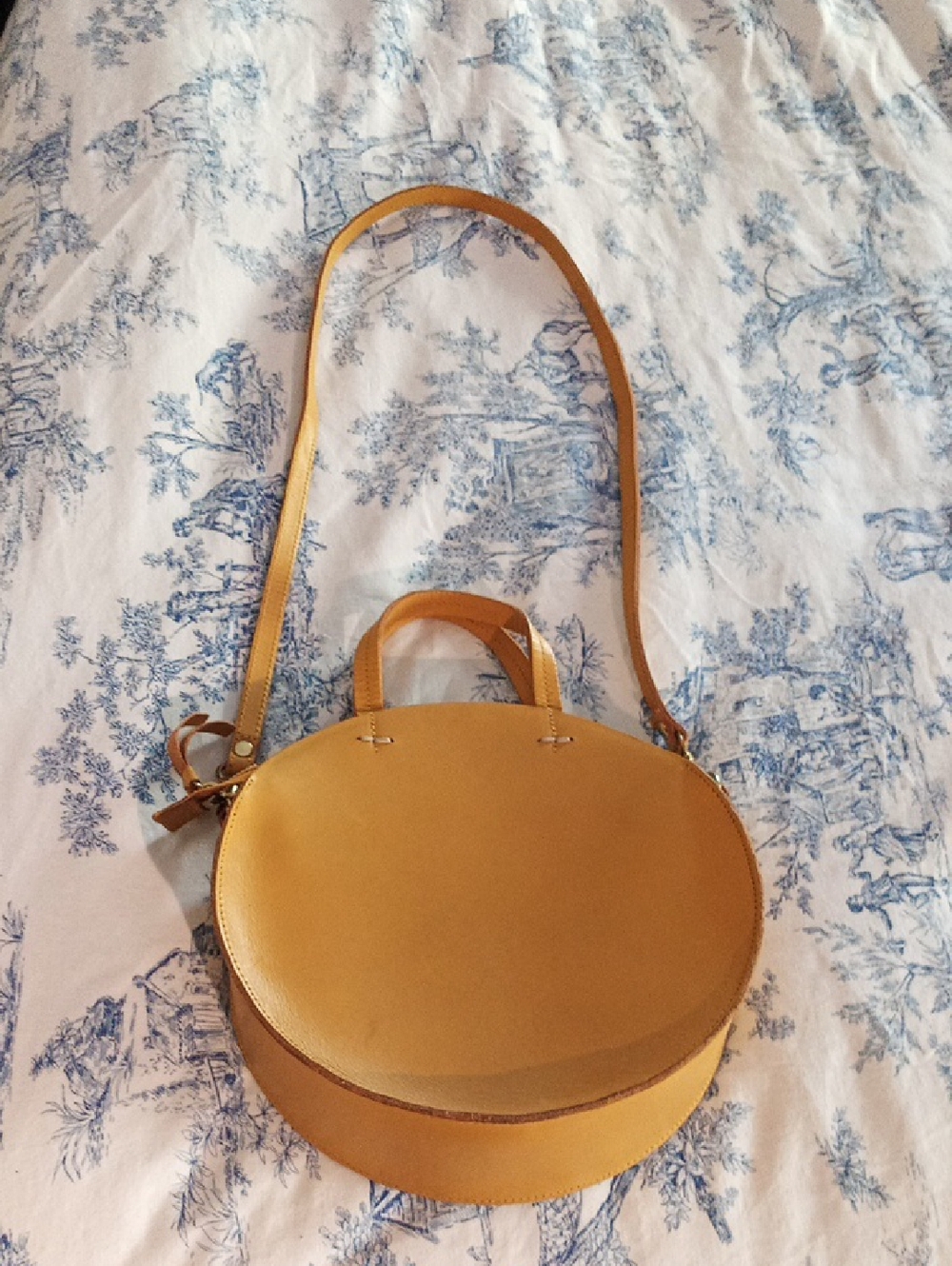 Clare V BNWOT Round  Musterd Yellow Crossbody Bag with Top Handles/Gold Hardware